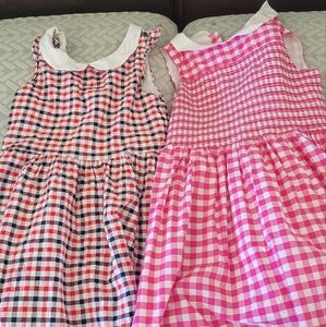 lot of 2 Janie and Jack Pink and Multicolor Checkered Kids Dresses